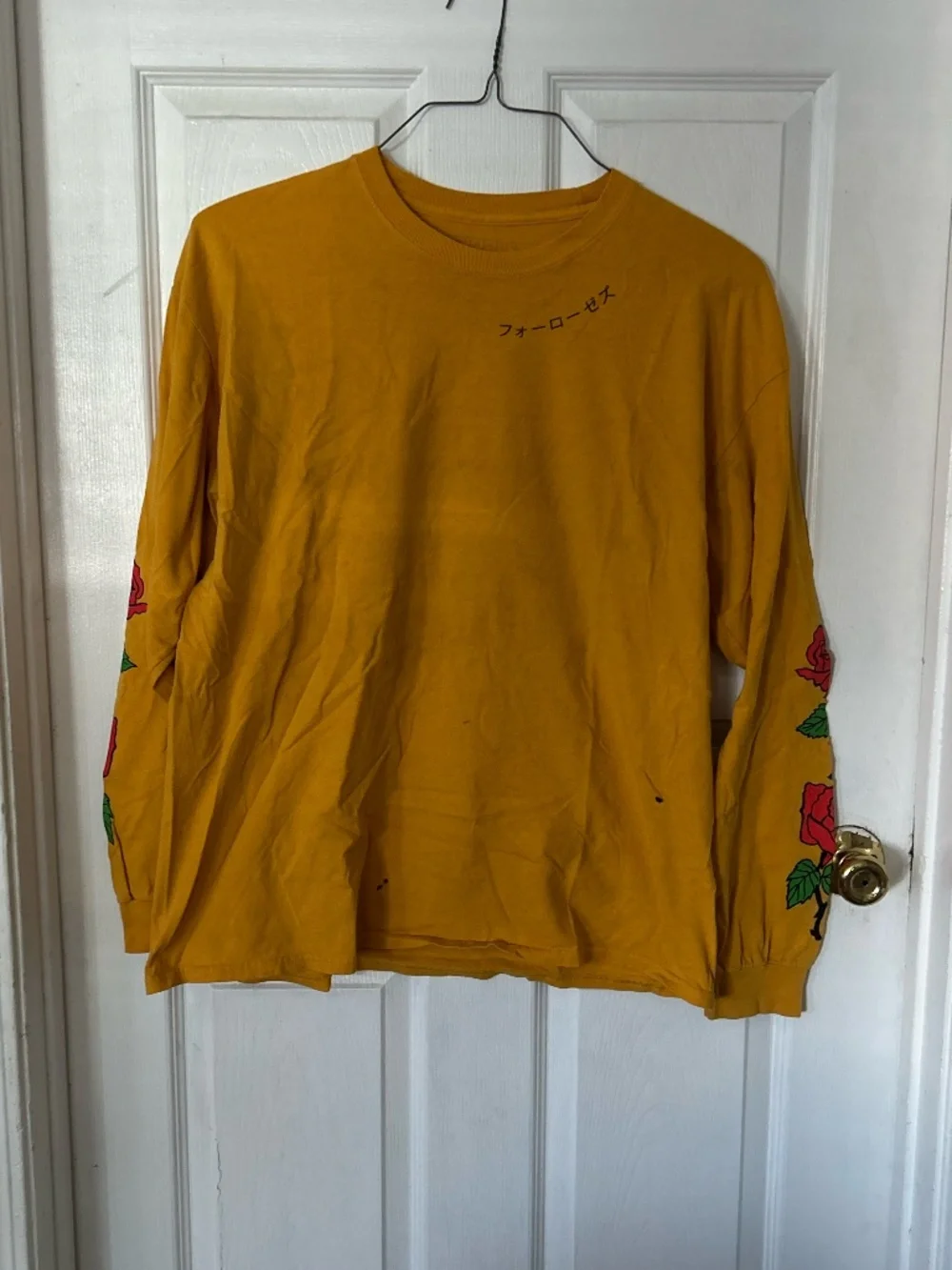 Ripple Junction Mustard Yellow Rose Graphic Long Sleeve Tee Size XL